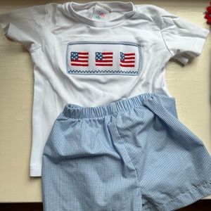Boys 3T Stitchy Fish Fourth/4th of July Outfit